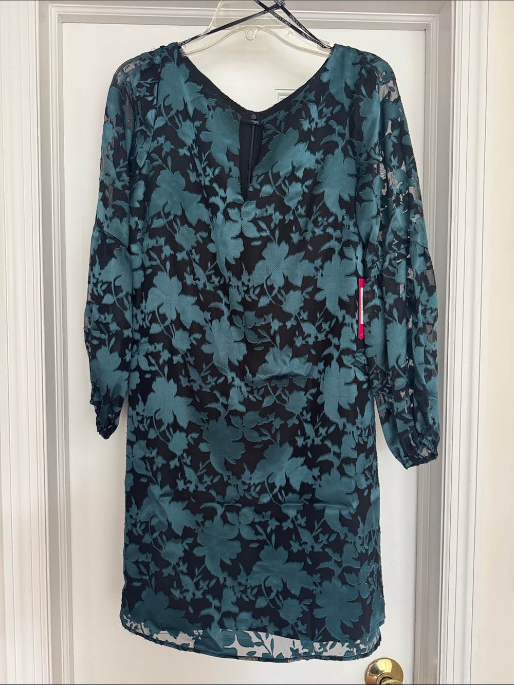 Vince Camuto Teal and Black Floral Midi Dress